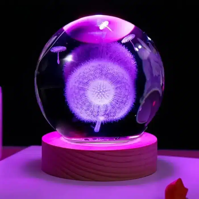 Veilleuse boule cristal pissenlit 3D 3