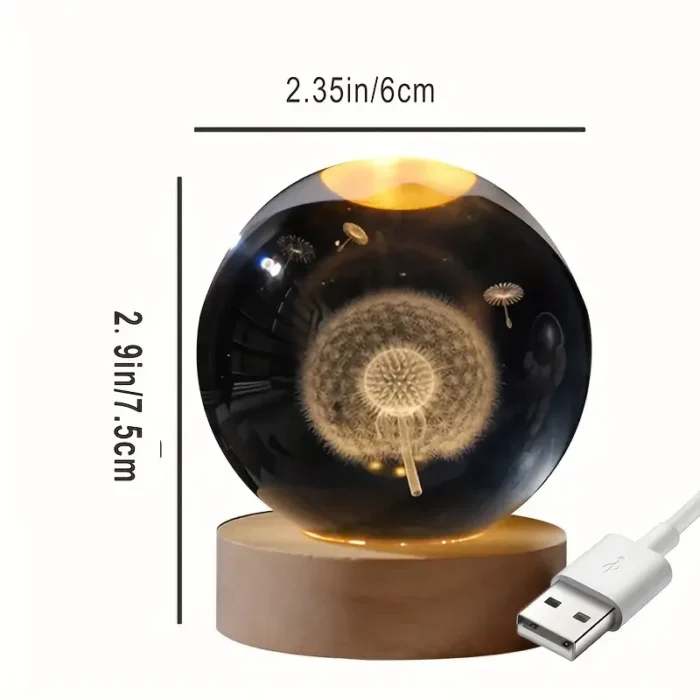 Veilleuse boule cristal pissenlit 3D 2