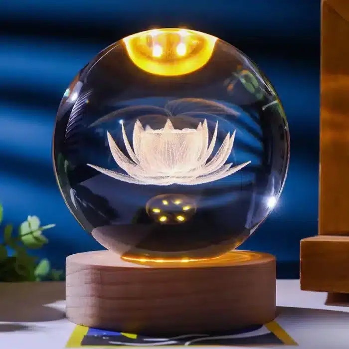 1pc 3D Lotus boule de cristal couleur gravure laser veilleuse, cadeaux de vacances, pour amis, collègues, femme, parents, noël, V 1
