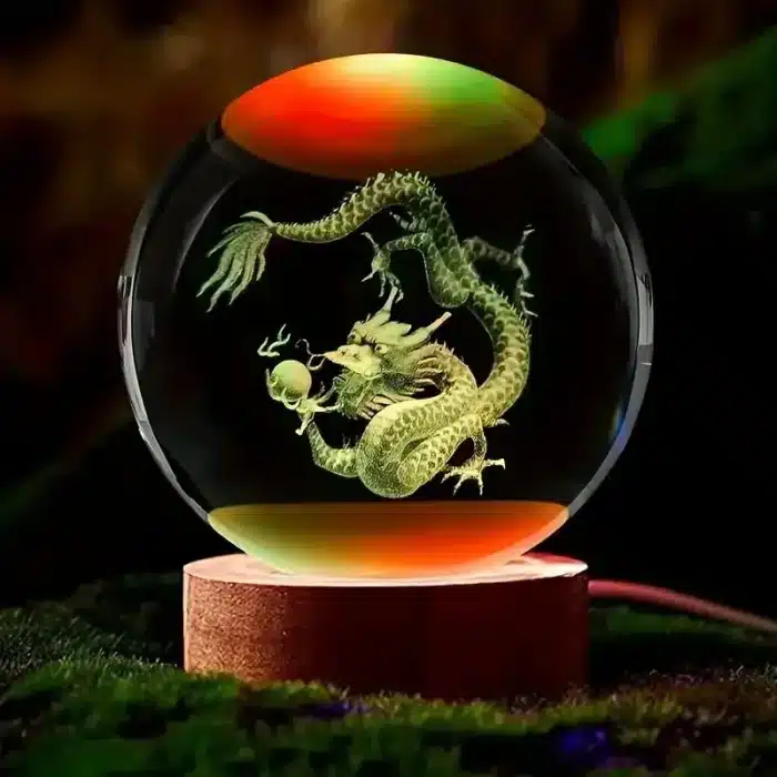 Boule de cristal dragon chinois sculptée en 3D, avec cadre en bois, décoration de bureau à domicile, anniversaire, fête des mères, cadeaux du nouvel an, 1 pièce 2