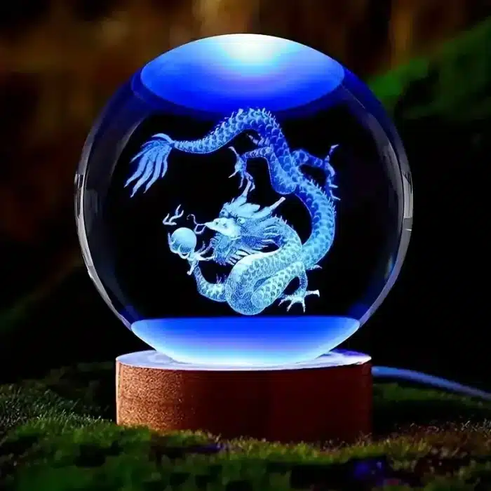Boule de cristal dragon chinois sculptée en 3D, avec cadre en bois, décoration de bureau à domicile, anniversaire, fête des mères, cadeaux du nouvel an, 1 pièce 1