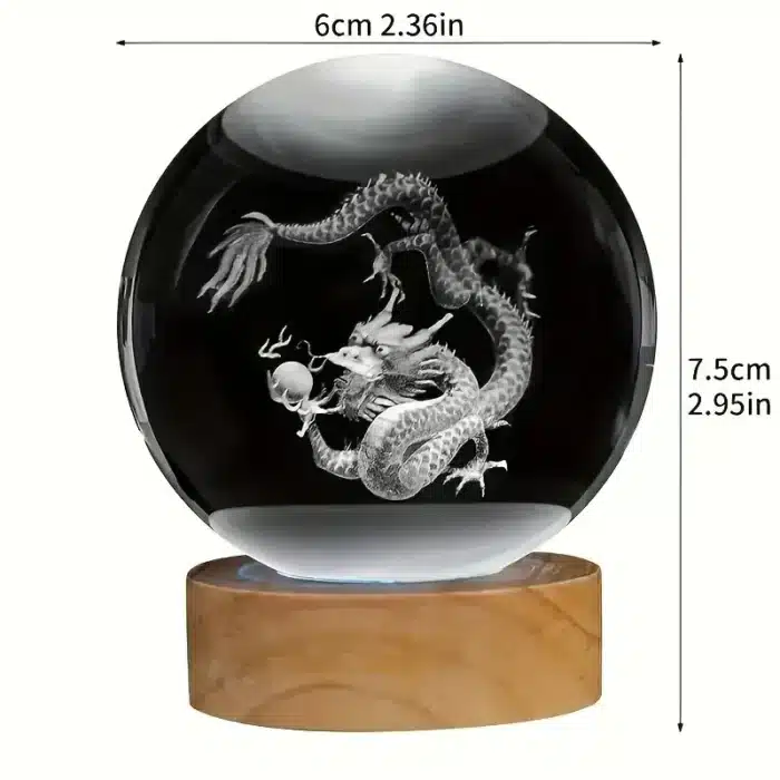 Boule de cristal dragon chinois sculptée en 3D, avec cadre en bois, décoration de bureau à domicile, anniversaire, fête des mères, cadeaux du nouvel an, 1 pièce 3