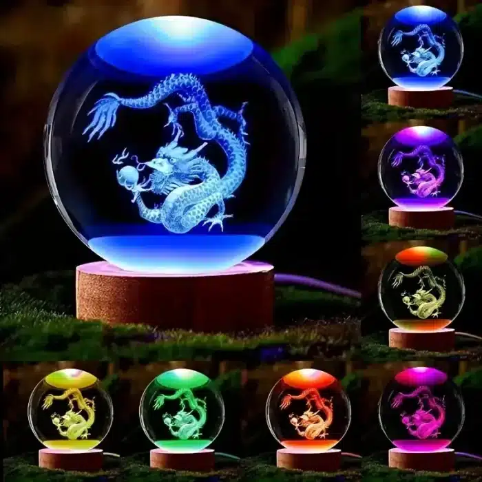 Boule de cristal dragon chinois sculptée en 3D, avec cadre en bois, décoration de bureau à domicile, anniversaire, fête des mères, cadeaux du nouvel an, 1 pièce 4