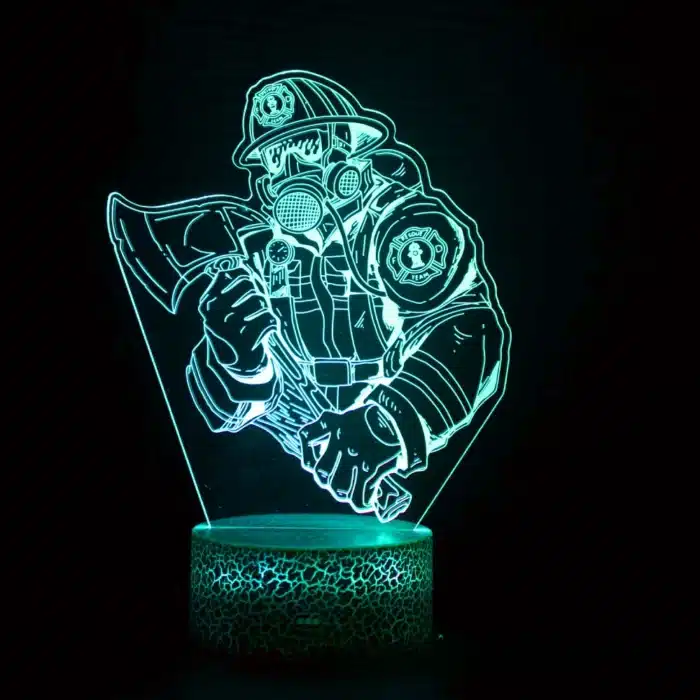Nighdn acrylique veilleuse pompier 3D Illusion lampe avec 7 couleurs changeantes hommes garçons chambre décoration cadeaux pour pompier 1