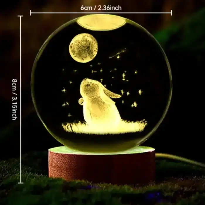Boule de cristal de lune de lapin sculpté en 3D, base en bois, anniversaire, saint-valentin, fête des mères, décoration de maison et de bureau, 1 pièce 2
