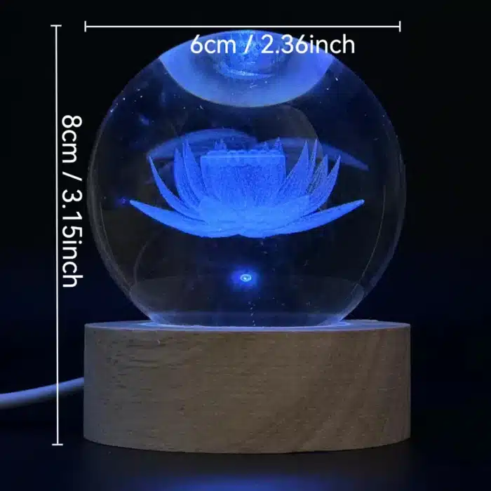 1pc 3D Lotus boule de cristal couleur gravure laser veilleuse, cadeaux de vacances, pour amis, collègues, femme, parents, noël, V 2