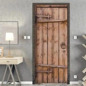 sticker trompe l'oeil porte en bois